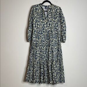 Madison Mathews | Blue Floral Tiered Long Sleeve Midi Dress Size Medium NWT